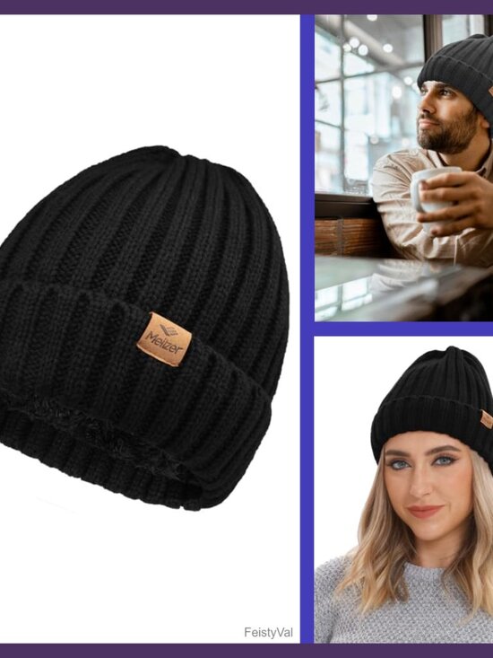 Accessories - Warm Double-Layered Knit Beanie Hat with Soft Lining